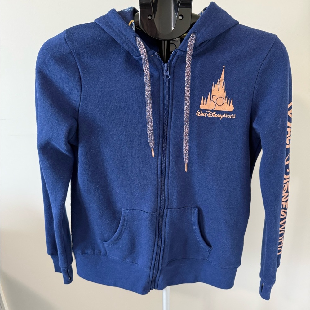 Disney World 50th Anniversary Hoodie Small Zip Castle Mickey Minnie Thumbholes